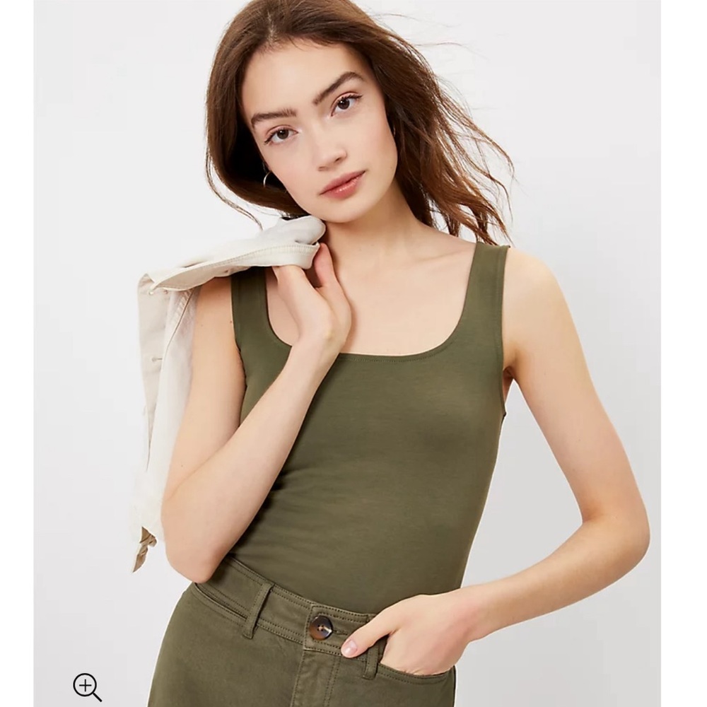LOFT Square Neck Tank Top Deep Forest Green size Medium